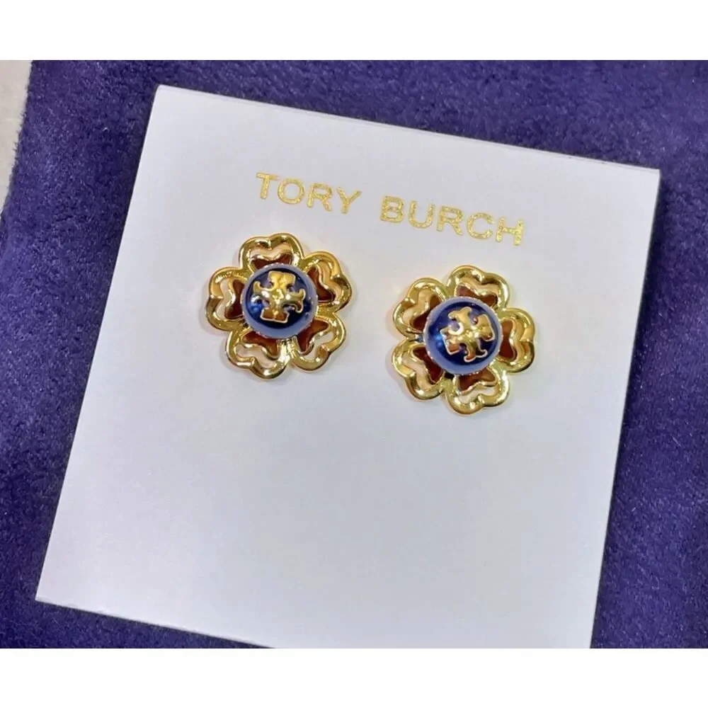 Tory Burch NEW 16k-gold plate blue faux pearl Katie Stud Earrings